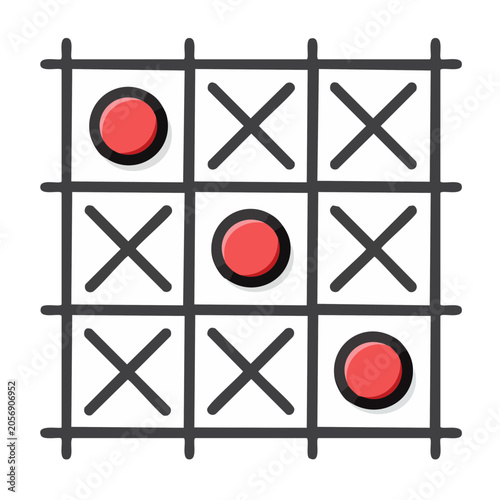 Minimalist tic tac toe grid with red circles