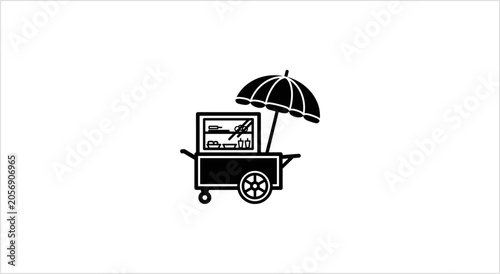 Street Food Cart with Umbrella Icon.