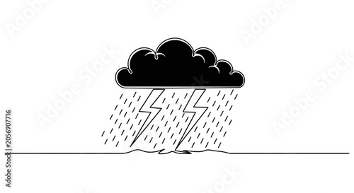 Fotografie Weather, stormy cloud, rain, lightning bolt, vector icon