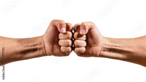 Quadro su tela Isolated two hands performing a powerful fist bump gesture, symbolizing partnership and success