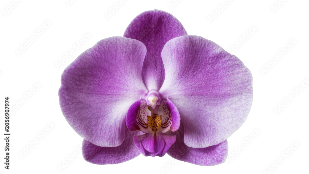 Obraz premium Isolated delicate and vibrant purple Phalaenopsis orchid flower close-up botanical image