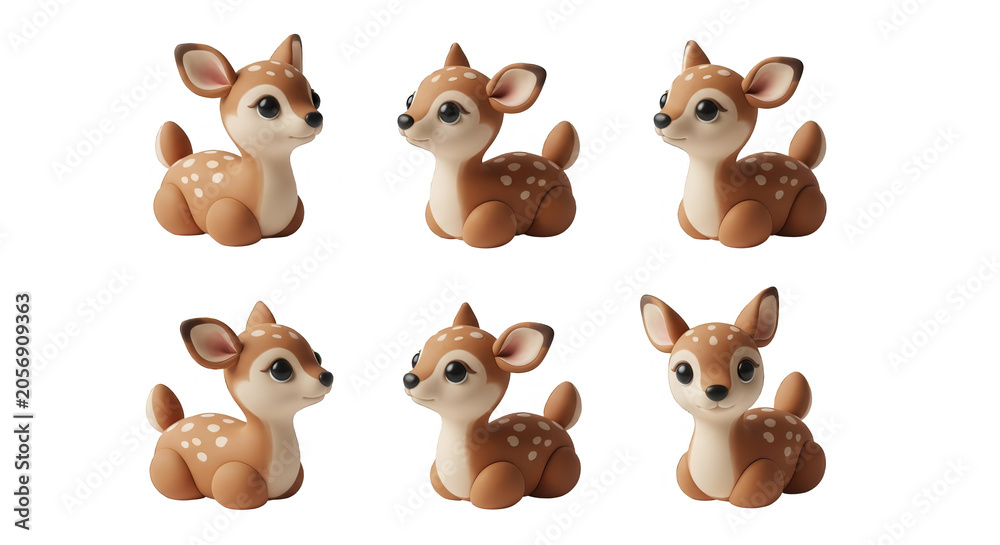 Obraz premium six adorable fawn figurines arranged poses on a clean white background nursery designs childrens books or crafting