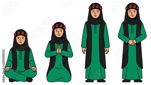 Obraz na plátne Woman animation sprite sheet for game or app, different poses in traditional clothing