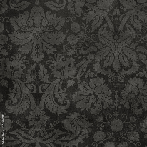 Obraz na plátně Dark charcoal damask wallpaper texture with intricate floral ornaments