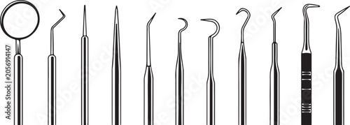 Canvas Print Professional dentist tools collection featuring dental mirrors probes scalers and examination instruments for oral healthcare