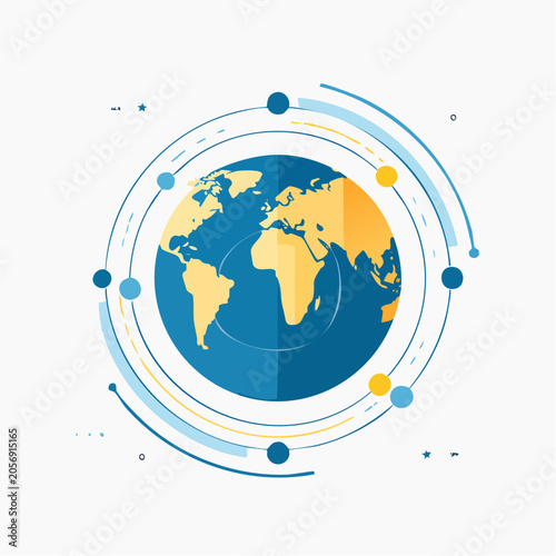 Abstract Earth Globe with Orbiting Elements