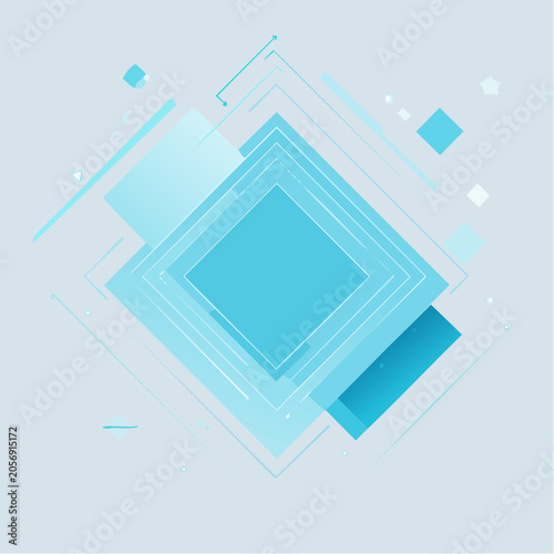Abstract Geometric Background with Blue Squares and Lines