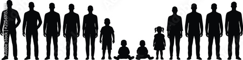 Obraz na płótnie People demographic silhouette chart showing different age groups from sitting ba
