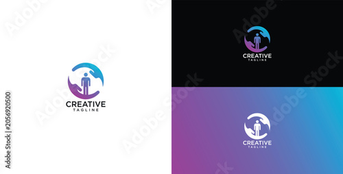 Modern Creative Tourism Logo Design with Stylized Human Figure and Gradient Circular Element for Travel Brand Identity
