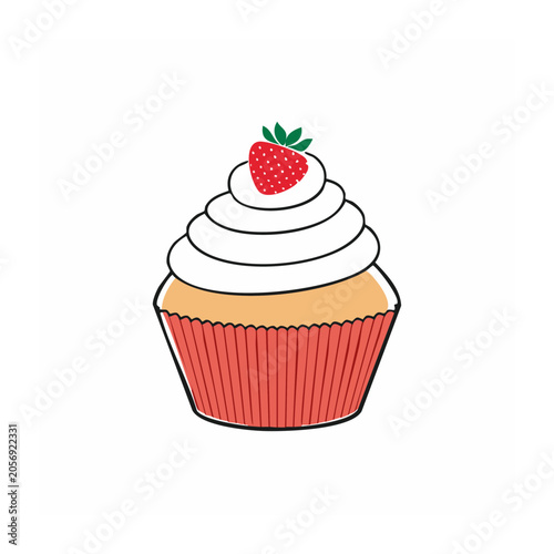 Strawberry cake with candle flat design
