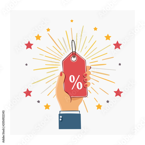 Red sale tag with zero percent discount