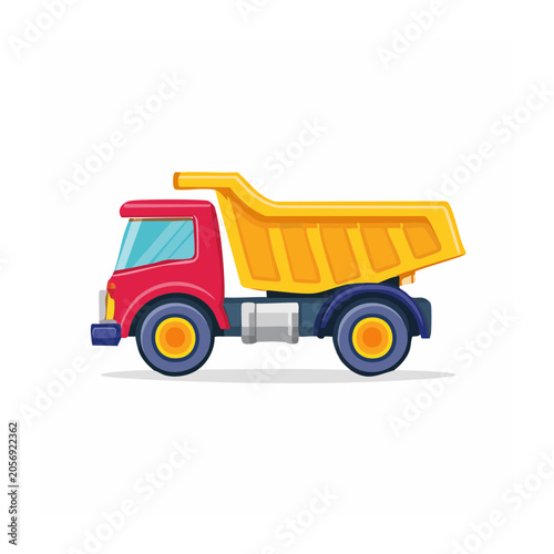 Yellow cartoon dump truck side view