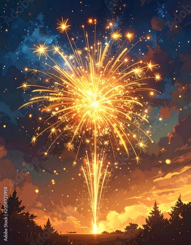 Golden burst in twilight sky