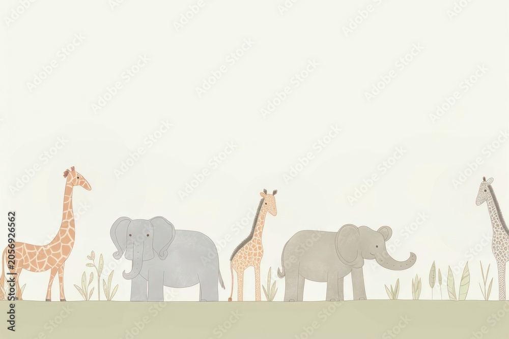 Fototapeta premium Safari animals wildlife elephant giraffe.