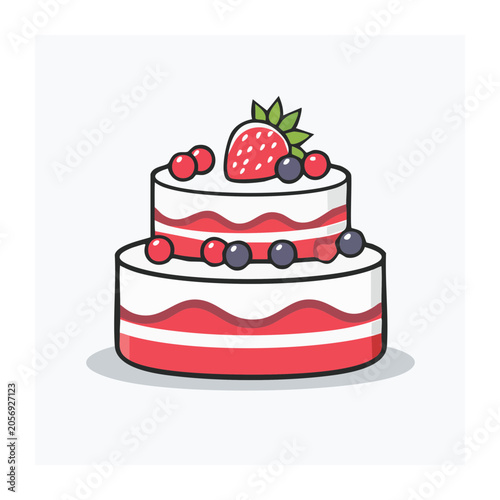 Flat design birthday cake with strawberries and candle