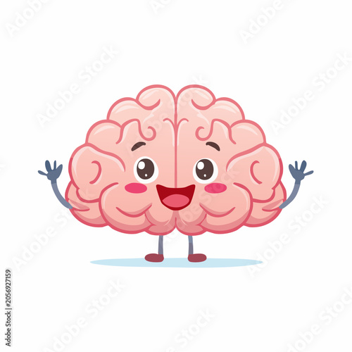 Happy Cartoon Brain Character Waving