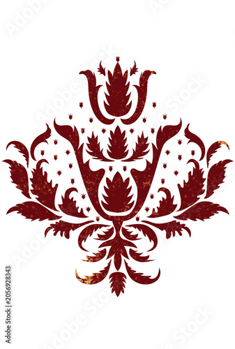 Stylized leaves with a burgundy-yellow gradient and texture reminiscent of ancient Russian paintings.