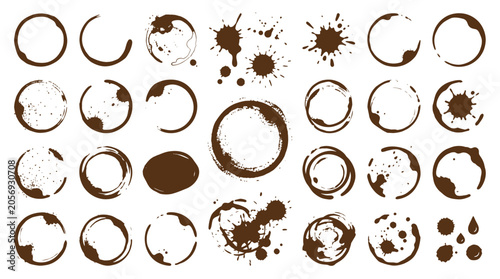 Coffee Cup Stains and Splatters - Set of Grunge Rings and Drops