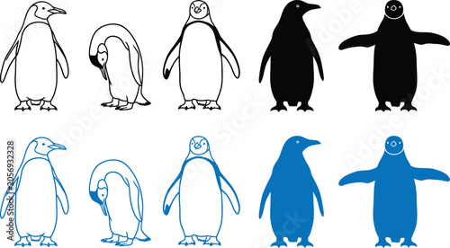 Valokuva Set of cute black and blue penguin icon vectors