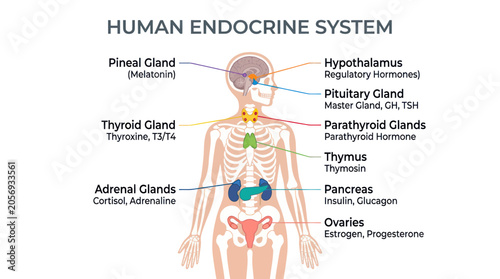 Εκτύπωση καμβά Human Endocrine System Diagram: Glands and Hormones Illustration