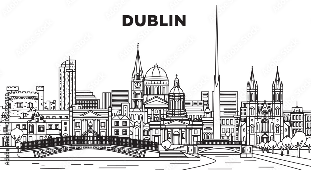 Fototapeta premium Dublin Skyline Illustration Cityscape