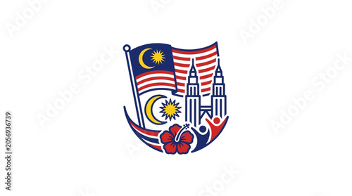 Malaysia National Day Celebration Logo with Flag and Petronas Towers