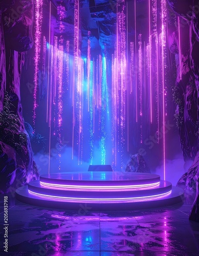 Neon waterfall portal podium