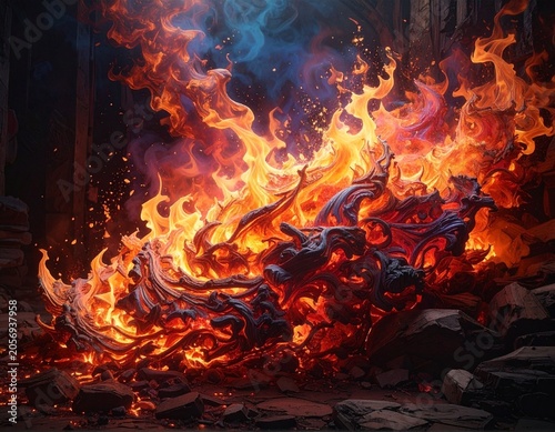 Fiery organic structure burning