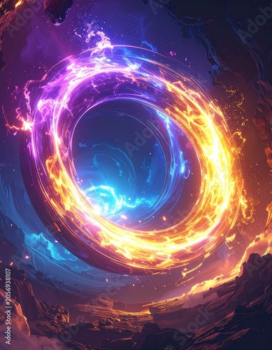 Glowing cosmic portal in void