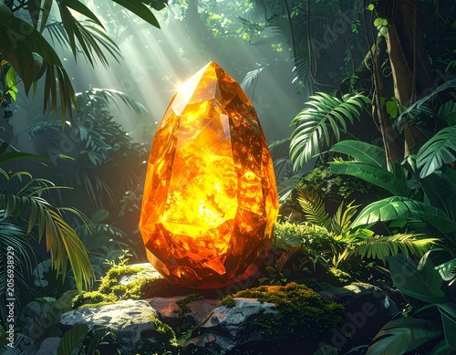 Glowing crystal in lush jungle (1)