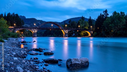 Evening bridge over calm water