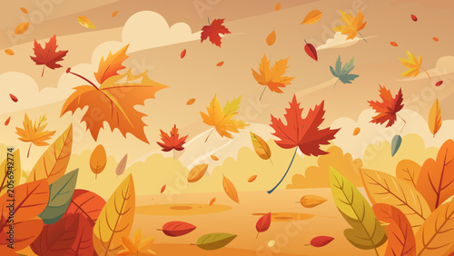 Autumn background with falling maple leaves and seasonal foliage illustration seasonal background september november colorful landscape illustration deciduous environment wallpaper backdrop