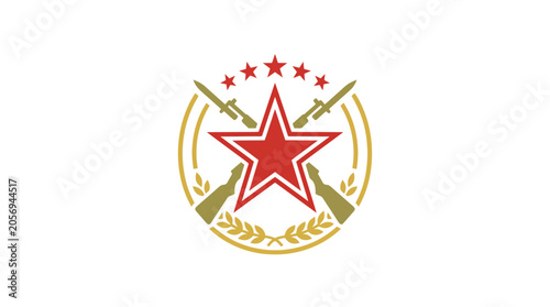 Schilderij op canvas Military Emblem with Red Star and Crossed Rifles Vector Graphic
