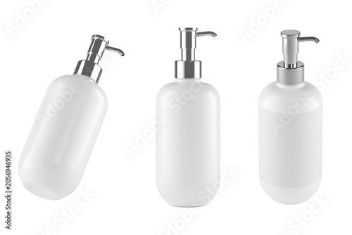 Pump plastic bottle set 3d rendering on transparent background