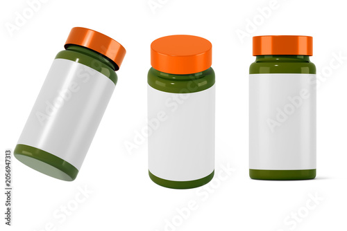 Supplement bottle set mockup_3d rendering on transparent background