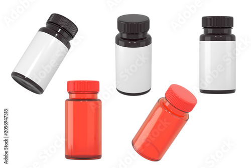 Supplement bottle set mockup_3d rendering on transparent background