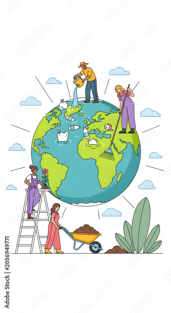 Fototapeta premium Diverse Group of Volunteers Working Together to Clean and Restore the Earth for a Sustainable Future