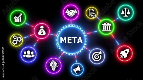 Metaverse abstract concept with neon icons and connected lines motion graphic.