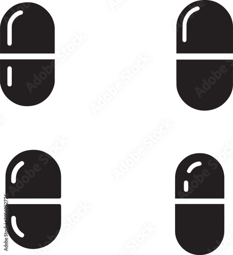 Set of Medical Capsule Icons, Pharmaceutical Pill and Drug Silhouettes