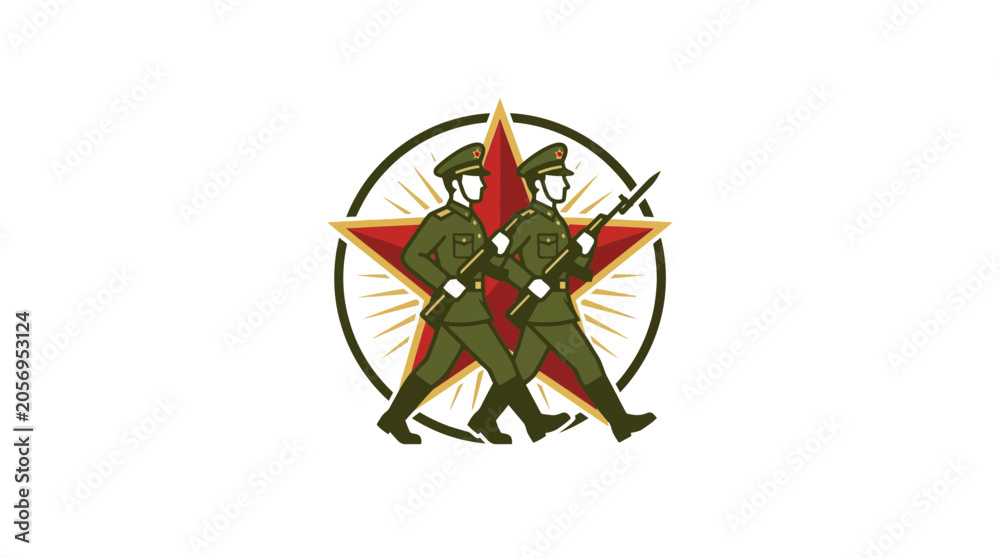 Naklejka premium Military Soldiers Marching Emblem with Red Star