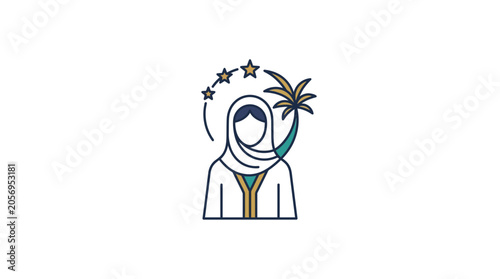Minimalist Arab Woman Icon with Palm Tree and Stars