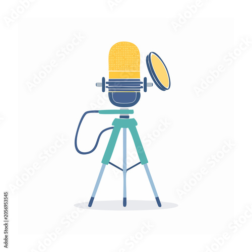 Flat design 3D render of laptop with headphones on chair