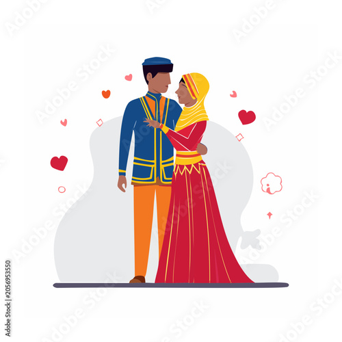 Flat color illustration of couple holding heart gift