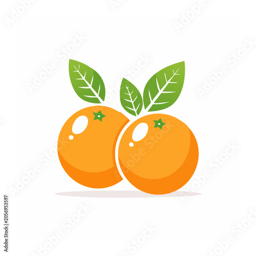 Flat design orange with green leaves isolated