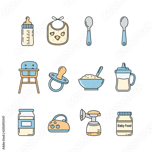 Foto Baby Feeding Essentials Flat Icons.