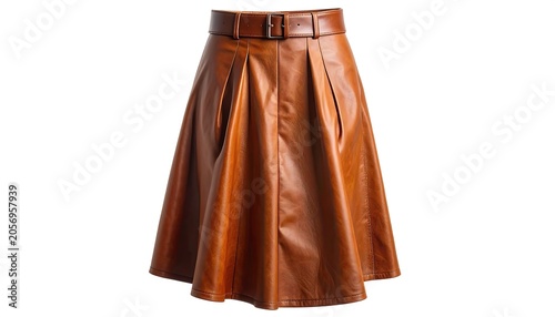 A brown leather skirt with pleats and a matching belt