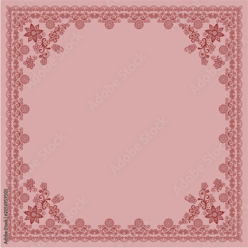 Abstract Geometric Digital Background: Luxury Vintage Shabby Chic Square Scarf Layout and Ornamental Botanical Climbing Rose Garden Flowers Pattern for Contemporary Creative Graphic Design Soft Pink