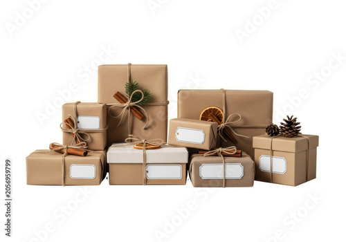 Brown Paper Wrapped Gift Boxes.