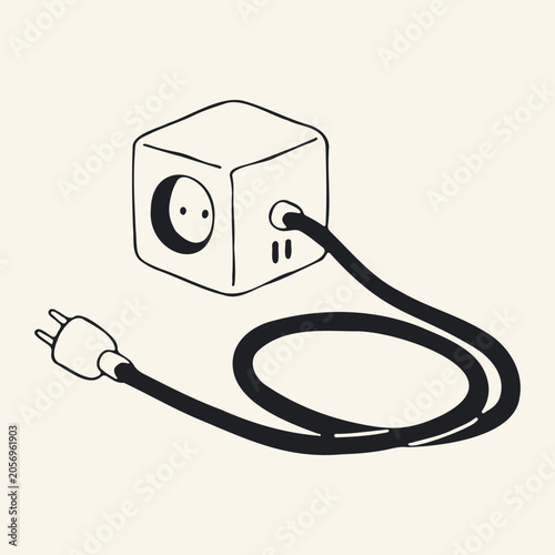 Foto Vector hand drawn power cube extension outlet with a long cable and plug