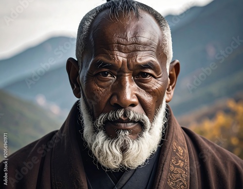 Senior man with thoughtful expression outdoors.